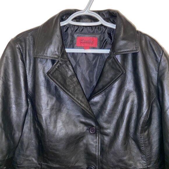 Excelled Collections Woman's Black 3 Button 100% Leather Jacket Coat Size XL - Picture 2 of 7